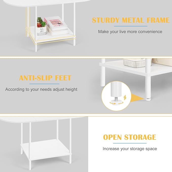 White Coffee Table for Living Room, Small Oval Coffee Table - Image 4