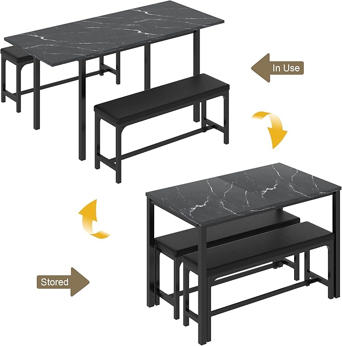 VECELO 3-Piece 63" Extendable Kitchen Table - Image 2