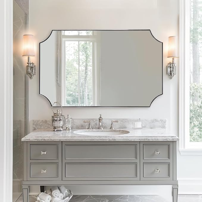ANDY STAR Brushed Nickel Mirror 30x48 Inch, Large Scalloped Bathroom Mirror - Image 7