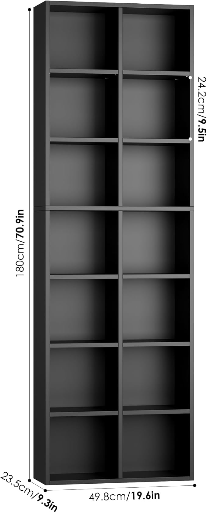 FOTOSOK 71'' Tall Bookshelf, Double Wide Media Tower Rack CD DVD Rack Display - Image 3