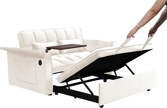 Ball & Cast 55" 3 in 1 Sleeper Sofa Bed Velvet Upholstered Pull Out Couch - Image 13