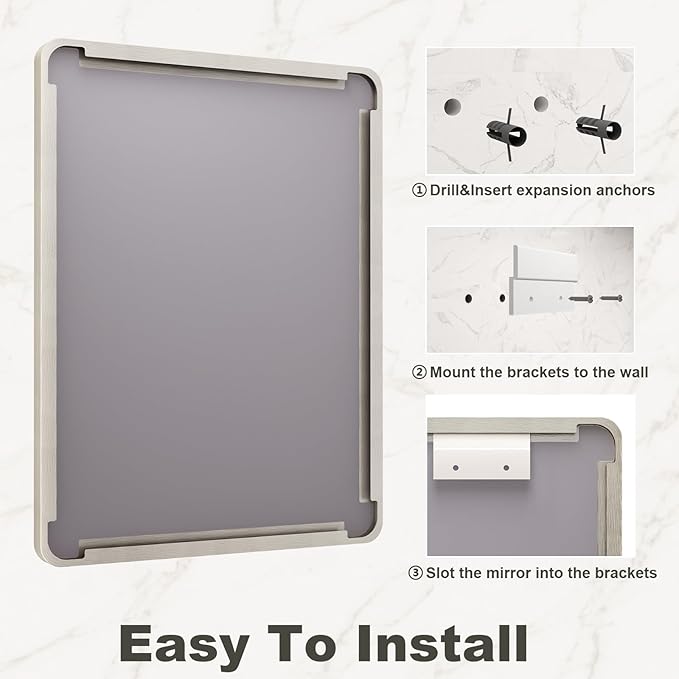 30x36 Inch Brushed Nickel Bathroom Mirror, Brushed Silver Metal Framed Wall - Image 6