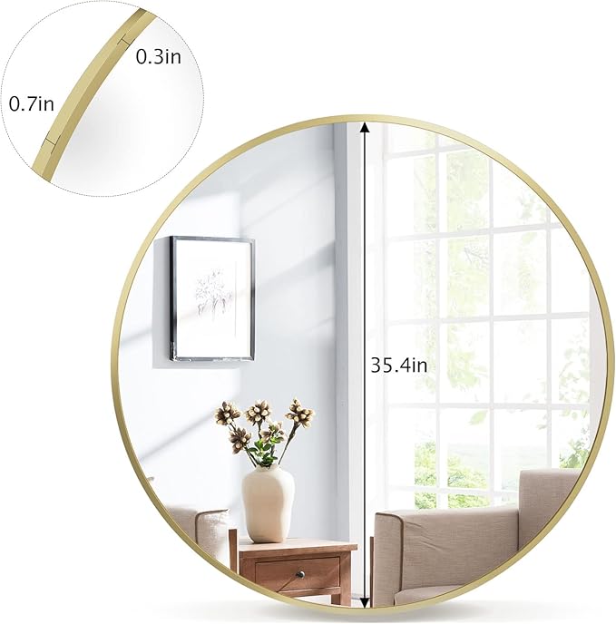 Round Mirror 36" Gold Wall Mounted Circle Mirrors Vanity Mirror - Image 6