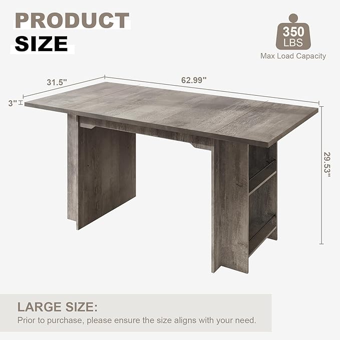 Garvee 63 Inch Dining Table for 2-4, Farmhouse Rectangular Kitchen Table - Image 2