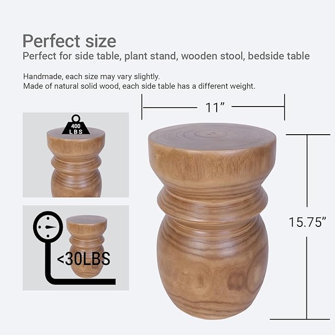 Handcrafted Tree Stump Accent Table 15.75" H Small Solid Paulownia Wood - Image 2
