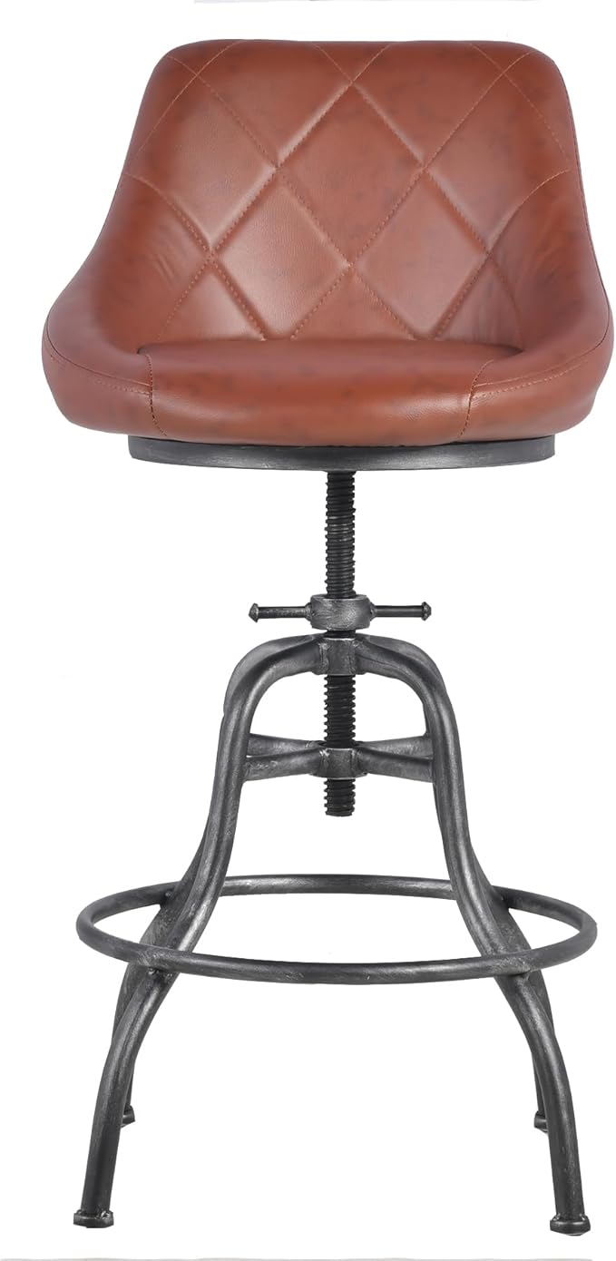 Diwhy Industrial Counter Stool, 22.44"-27.17" Adjustable Height PU Backrest - Image 5