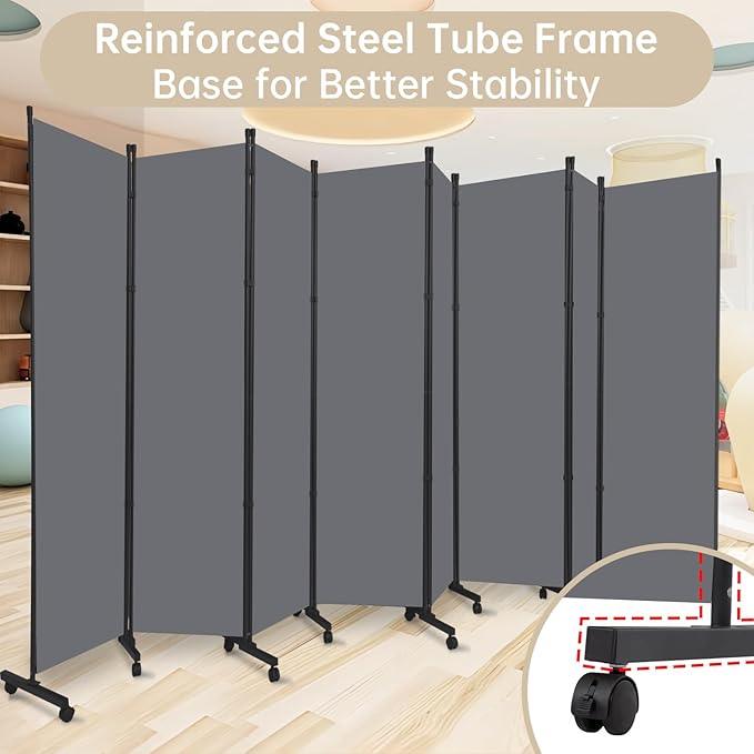 Room Divider 8 Panel Room Dividers/Wheels, Fabric Room Divider Panel - Image 3