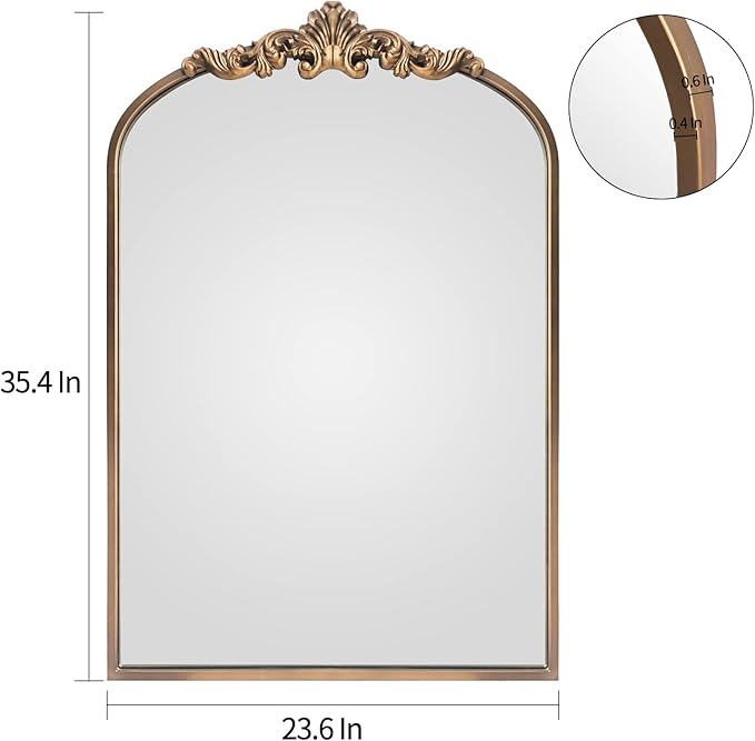 WAMIRRO Arched Gold Mirror, Antique Brass Mirrors, Wall Mounted Mirrors - Image 2