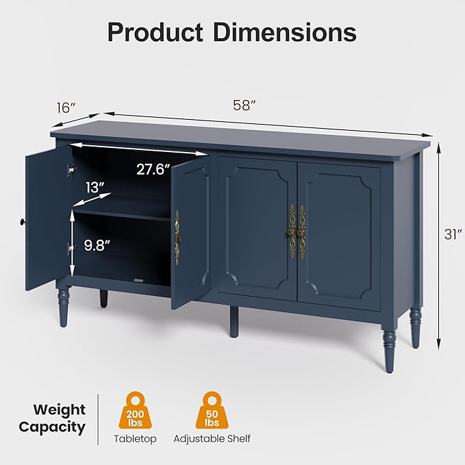 Console Cabinet, Wood Buffet Cabinet, Media Cabinet - Image 2
