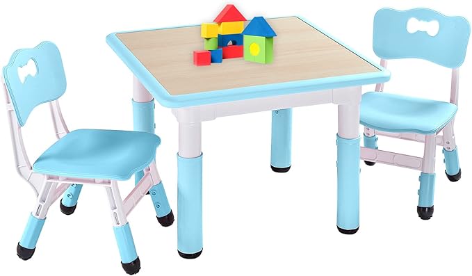 FUNLIO Kids Table and 2 Chairs Set, Height Adjustable Toddler Table and Chair by FUNLIO