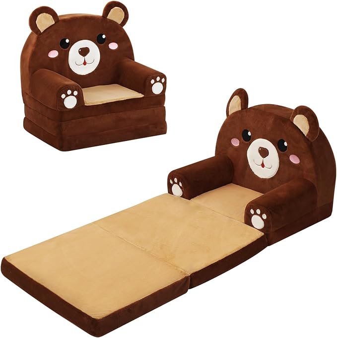 Kids Couch Comfy Foldable Kids Sofa to Lounger 2 in 1 Toddler Chair Plush Baby by Decalsweet