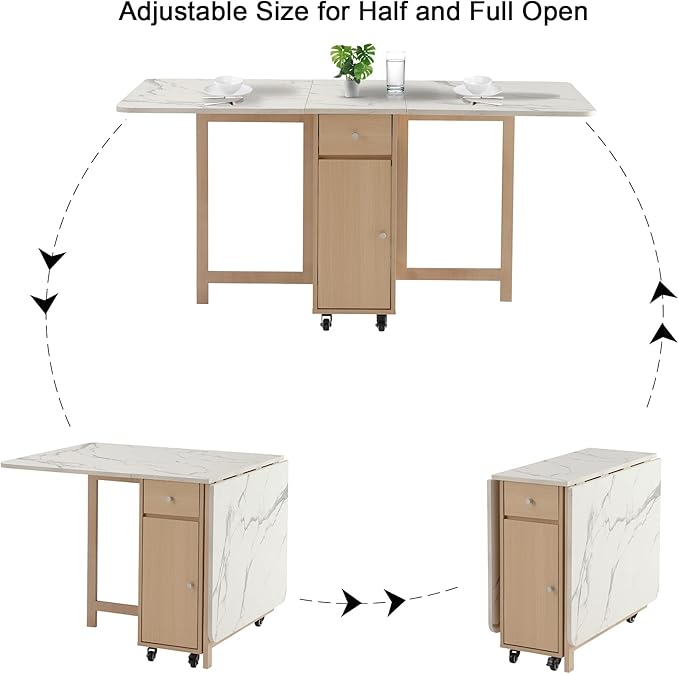 Drop Leaf Table Extendable, Foldable Kitchen Table Space Saving, Folding Dining - Image 8