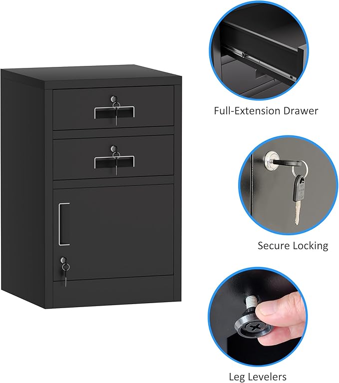 Metal Storage Cabinet with Locking Door and 2 Lockable Drawers - Image 6