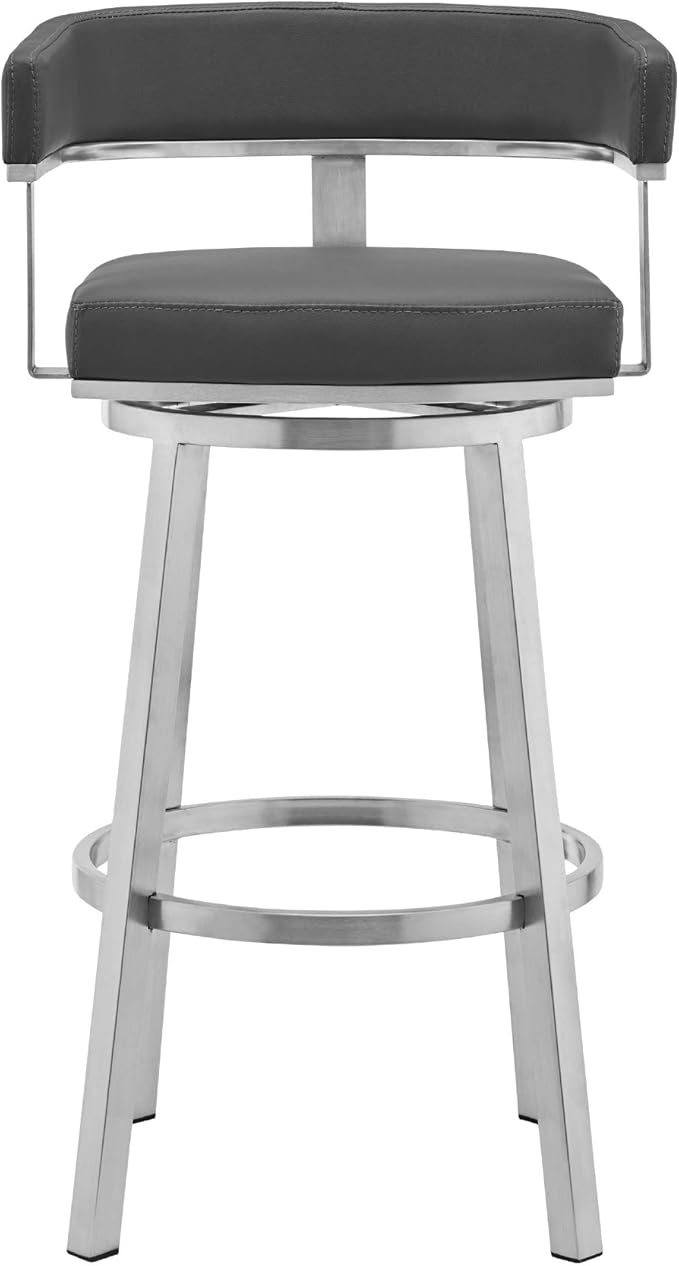 Armen Living Lorin Modern 26" Seat Height Gray Faux Leather and Brushed - Image 4
