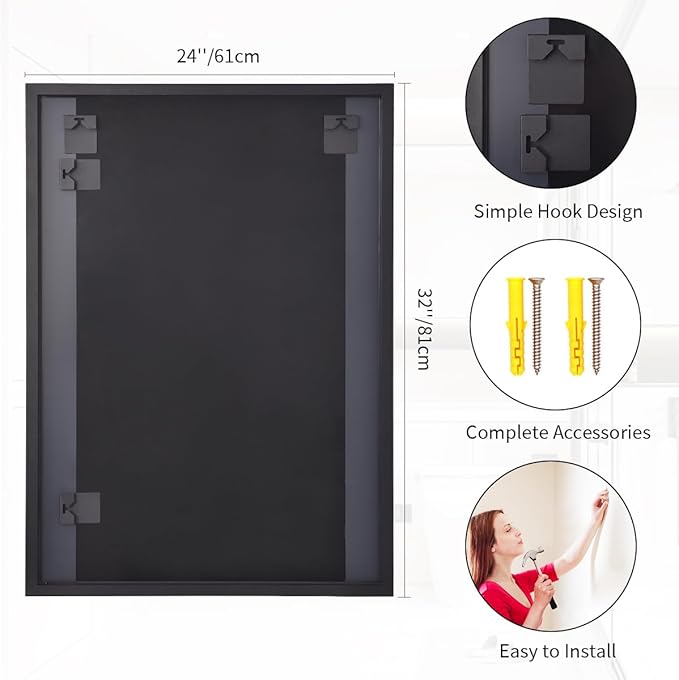 Koonmi Black Rectangle Wall Mirror, 24x32 Inch Bathroom Mirror, Aluminum Frame - Image 5