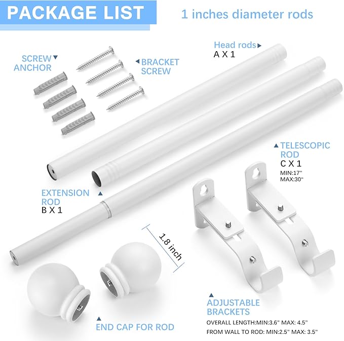 Curtain Rods for Windows 16 to 48 Inches, Curtain Rod Max Adjustable Length of - Image 3