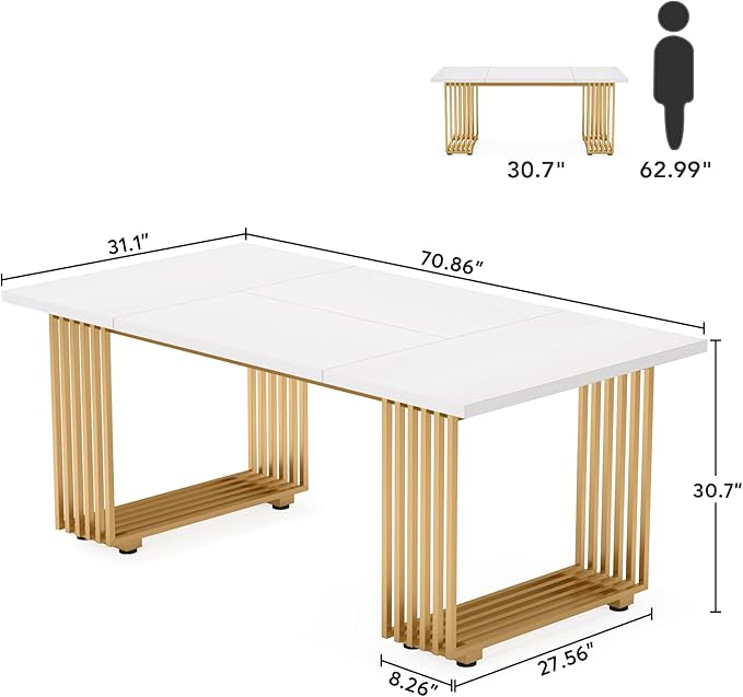 Tribesigns Modern Dining Table for 6-8 People, 70.8 Inches Long White Room - Image 2