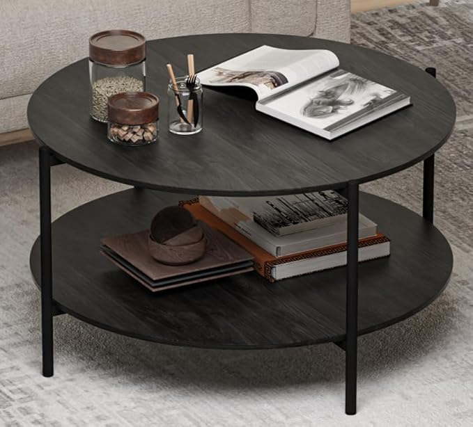 Round Coffee Table, 2-Tier 32.9" Circle Coffee Tables by Kasrikly