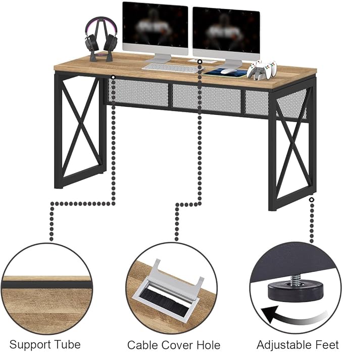 BON AUGURE Farmhouse Computer Desk, Modern Industrial Home Office Desks - Image 5