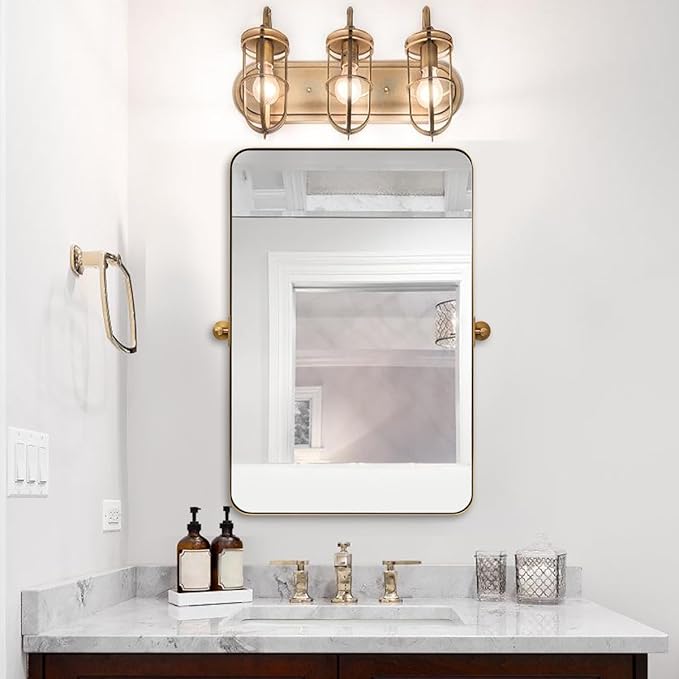 MOON MIRROR 24" x 36" Brushed Gold Metal Framed Pivot Rectangle Bathroom Mirror - Image 7