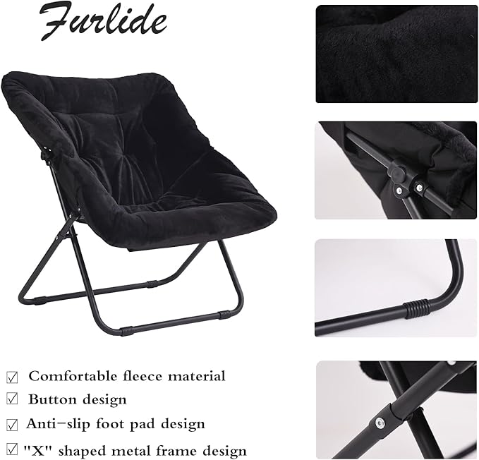 Saucer Chair, Comfy Bedroom Chairs, Oversized Folding Faux Fur Chair, Foldable - Image 4