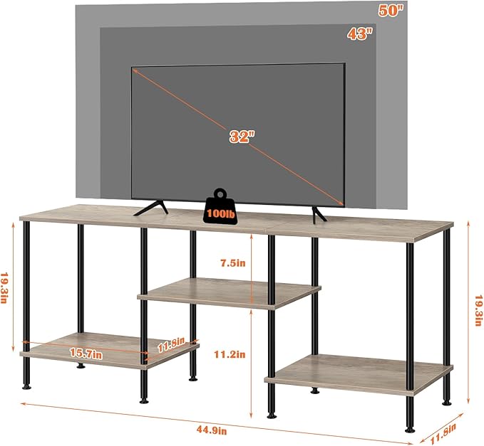 50 Inch TV Stand for Bedroom Rustic Grey Entertainment Center - Image 2
