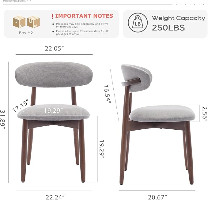 COLAMY Wooden Dining Chairs Set of 4, Modern Fabric Upholstered Kitchen Chairs - Image 2