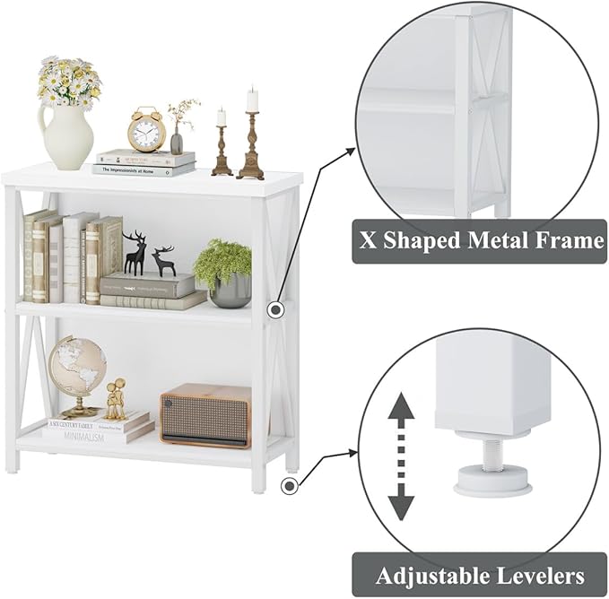 FATORRI Small Bookshelf for Small Space, Short Rustic Low Bookcase, Modern Wood - Image 5