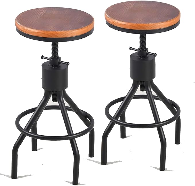 Diwhy Industrial Vintage Kitchen Counter Height Adjustable Bar Stool, Farmhouse - Image 3