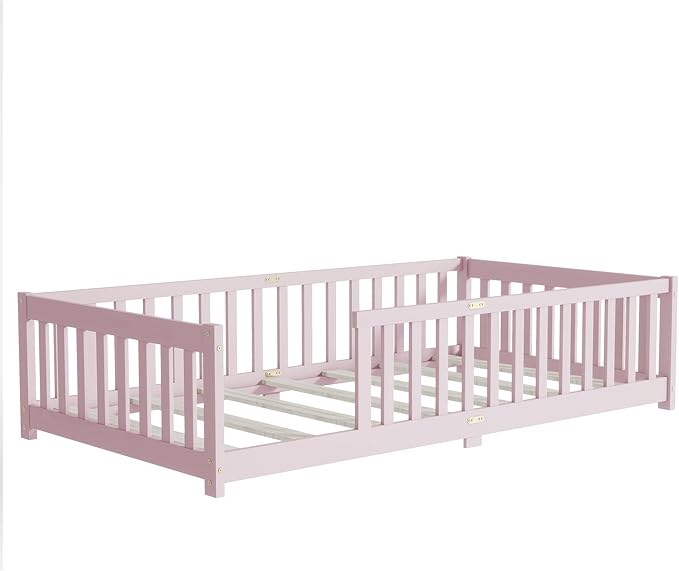 Bellemave Twin Floor Bed with Slats and Safety Guardrails, Kids Montessori by Bellemave