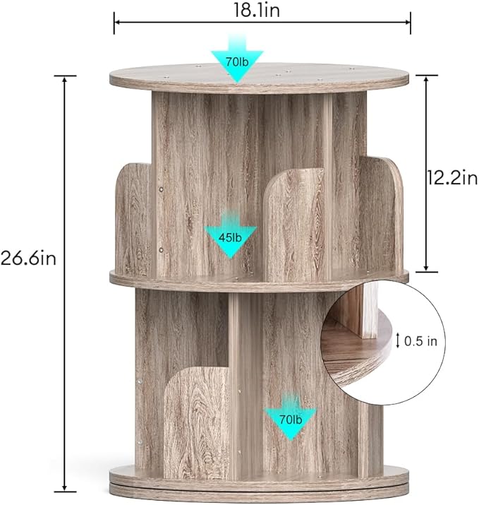 Nidouillet Small Rotating Bookshelf, 2 Tier Revolving Bookcase 360° Display - Image 2