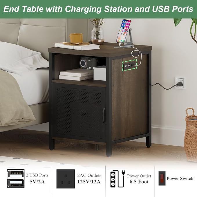 FATORRI End Table with Storage, Rustic Side Table - Image 4