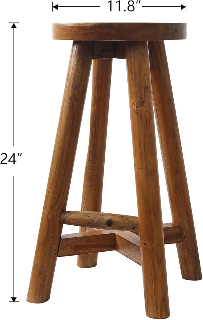 Solid Teak Wood Barstool with Round Seat - Image 3