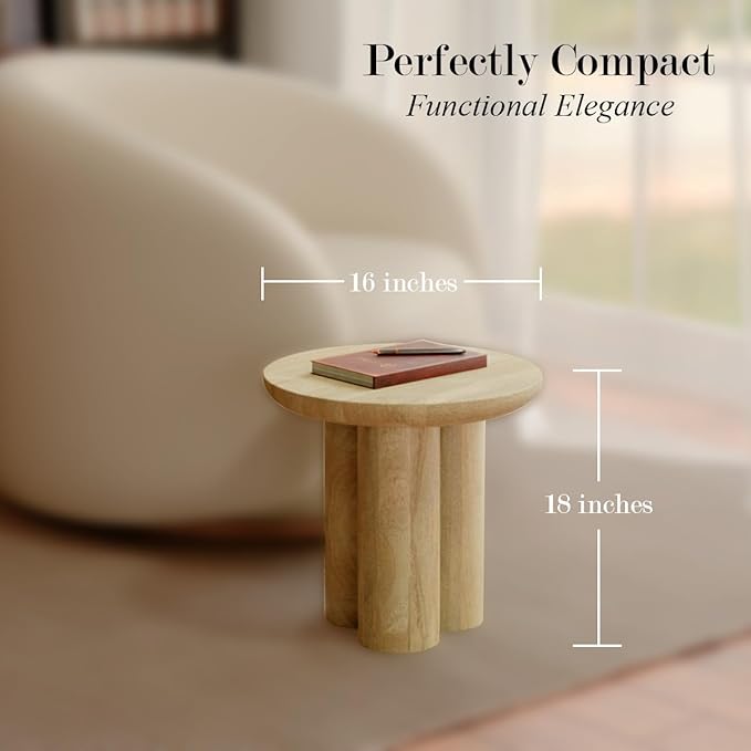 Relso Gaia Round End Table for Living Room and Farmhouse | Solid Mango Wood for - Image 2