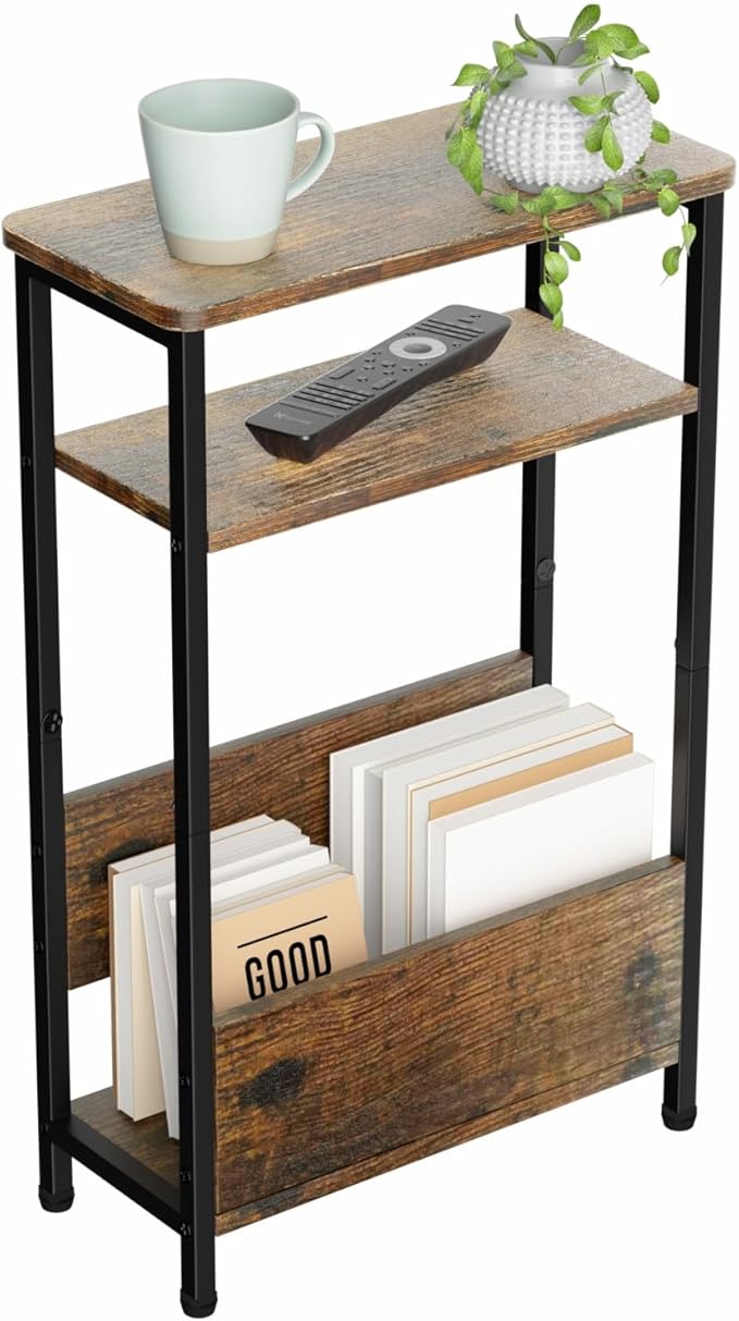 7.1" Narrow Side Table for Small Spaces, 3 Tier Small End Table by THUMEYE
