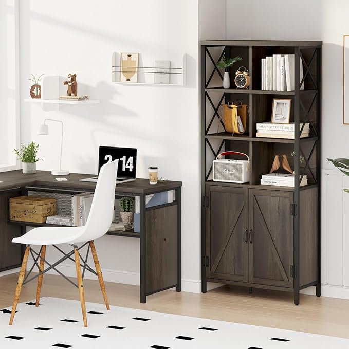 FATORRI Industrial Tall Bookshelf, Rustic Bookcase - Image 6