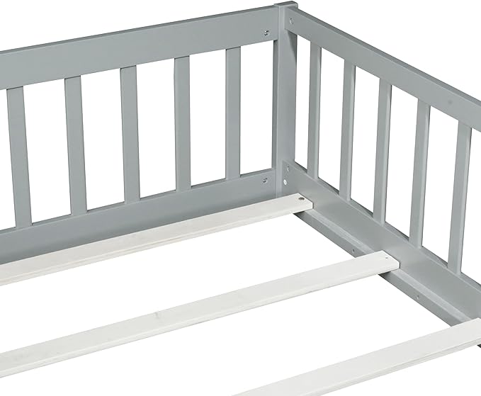 Bellemave Twin Floor Bed with Slats and Safety Guardrails, Kids Montessori - Image 7