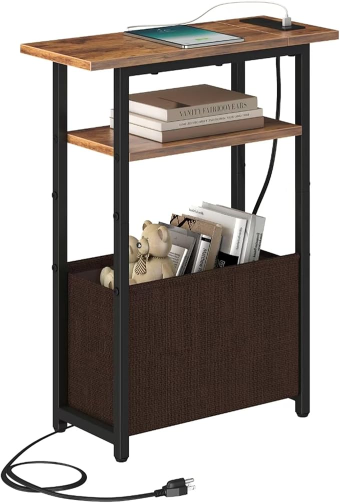 Narrow Side Table with Charging Station, Small End Table by Unknown