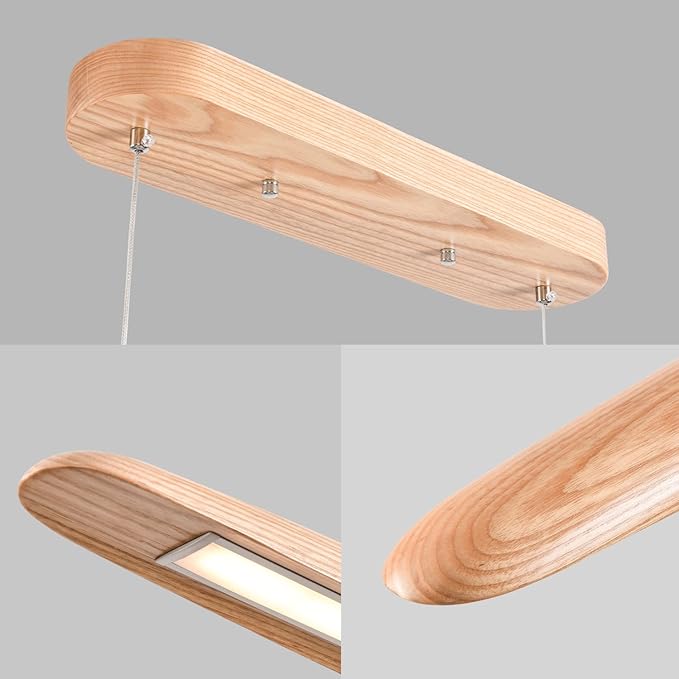 71" 40W Wood LED Linear Pendant Light Fixture Led Dining Room Light Dimmable - Image 8