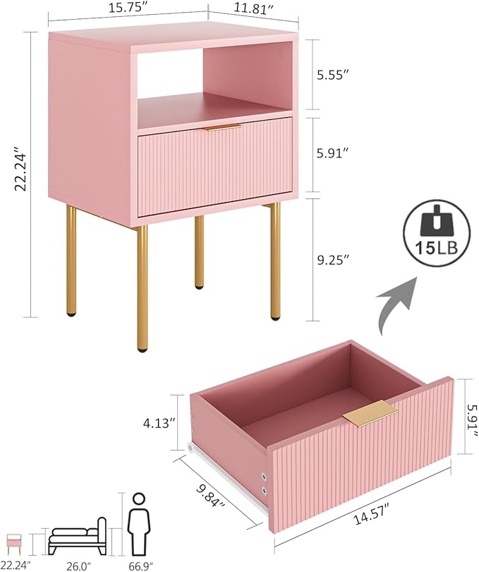 Masupu Night Stand, Mid-Century Modern Bedside Table - Image 2