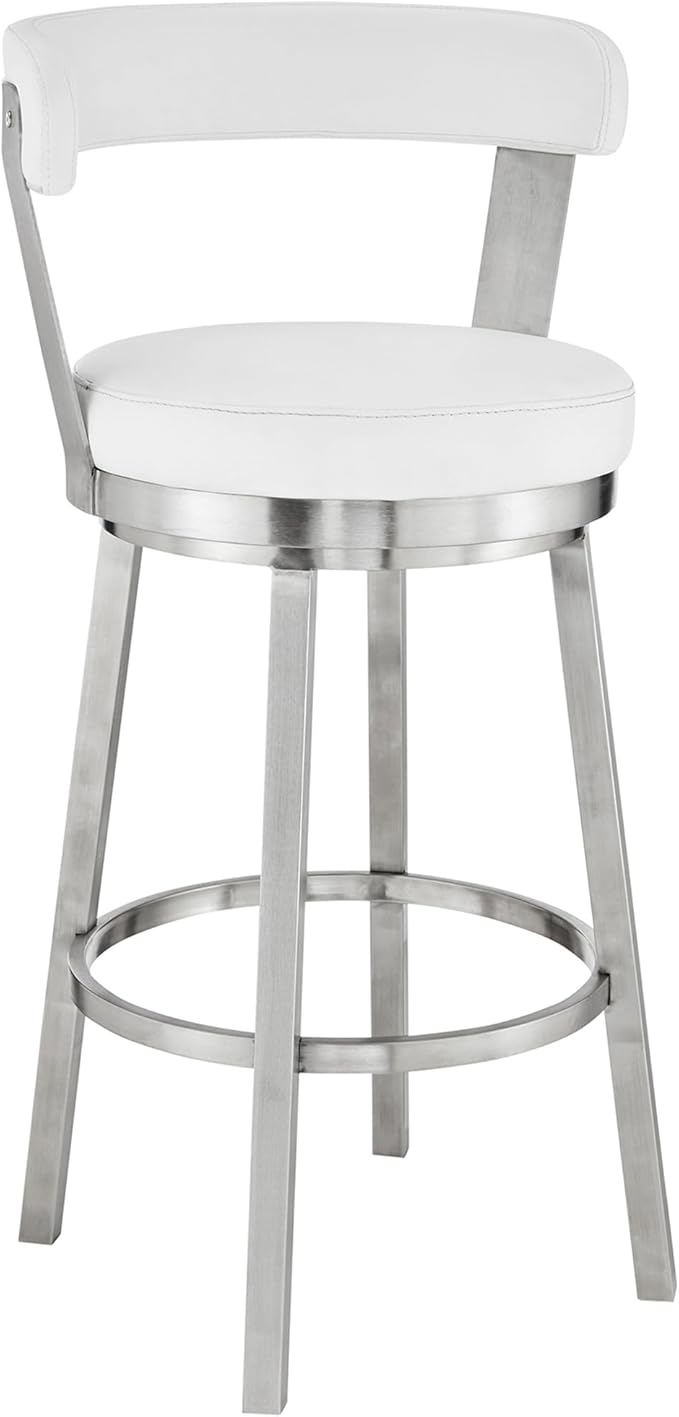 Armen Living Bryant Modern 30" Seat Height White Faux Leather and Brushed by ArmenLiving