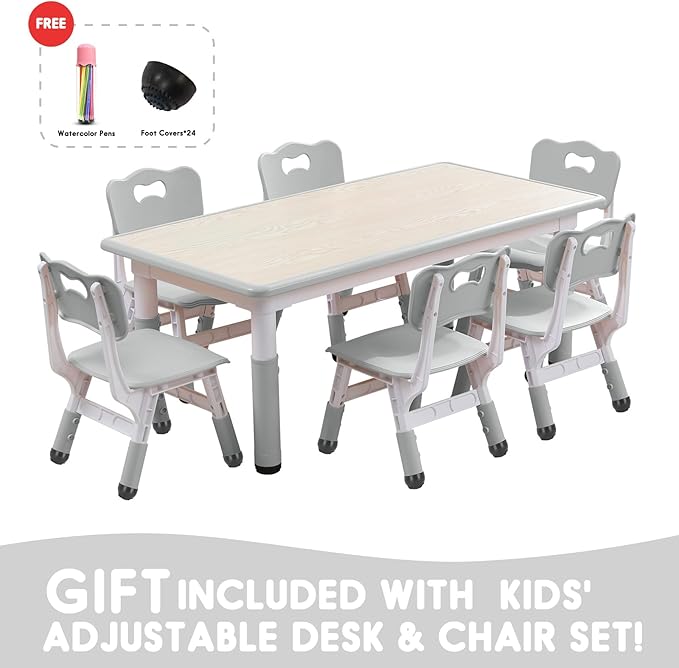 Kids Table and Chairs Set, Height Adjustable Desk - Image 3