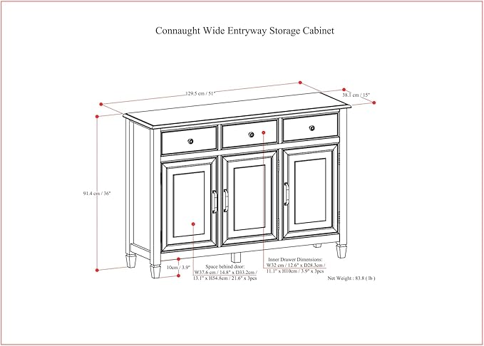 SIMPLIHOME Connaught 51-inch Wide Solid Wood Storage Cabinet in Chestnut Brown - Image 3