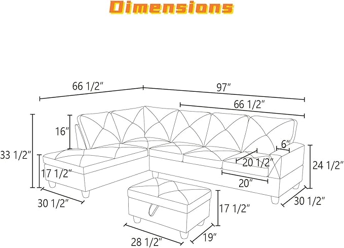 L Shaped Sectional Couch with Otttoman, Apartments - Image 2