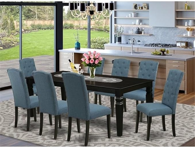 East West Furniture LGCE9-BLK-21 9 Piece Dining Table Set Includes a Rectangle - Image 2