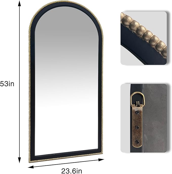WAMIRRO Ornate Full Long Mirror, Arched Black Carved Morden Luxury Living Room - Image 3