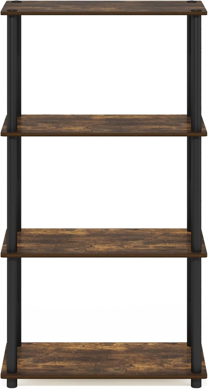 Furinno Turn-N-Tube 4-Tier Multipurpose Shelf Display Rack, Amber Pine/Black - Image 6