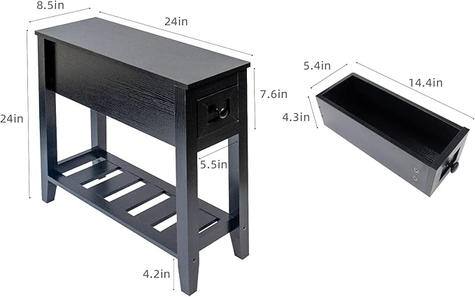 Narrow End Table, Slim Bed Side Table - Image 2
