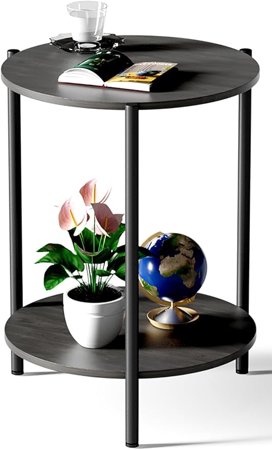Round Side Table, 2-Tier Circle End Tables by Kasrikly