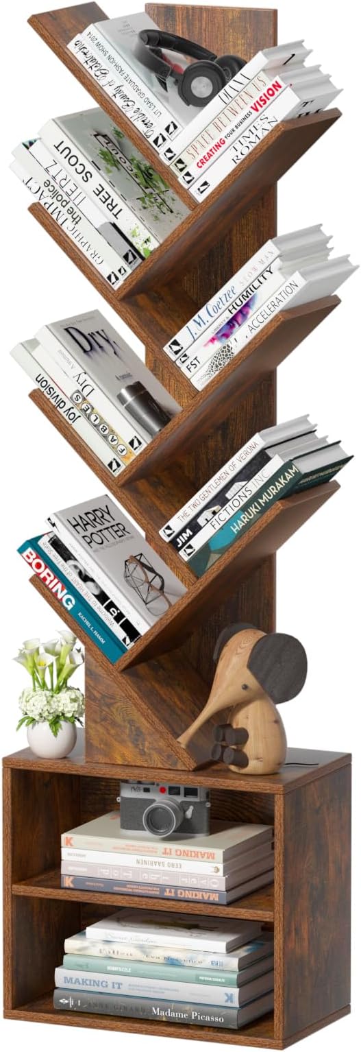 10 Tier Tree Bookshelf, Floor Standing Wood Tall Bookcase by SHEEPAM